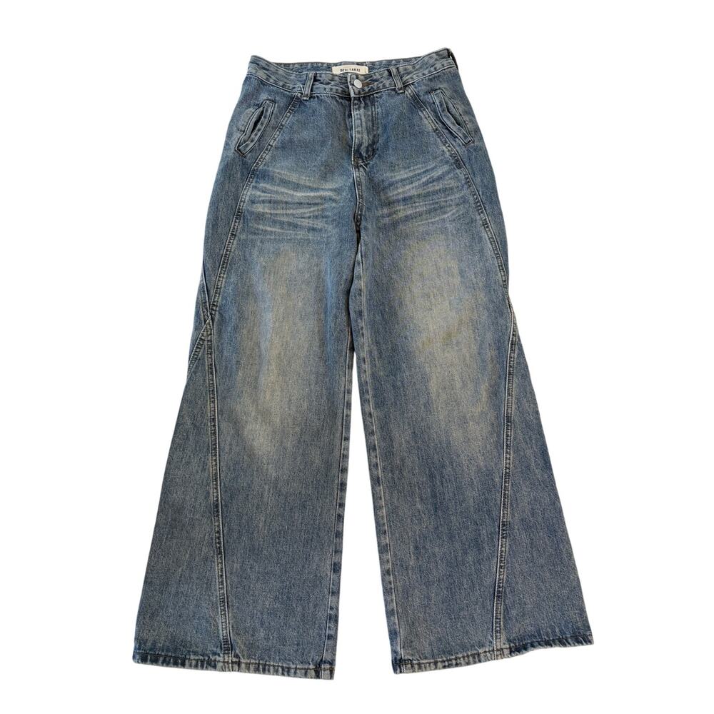 RealTakai Wide Leg Beggy Denim Jeans Mens Sz Large Blue Y2K Streetwear Edgy